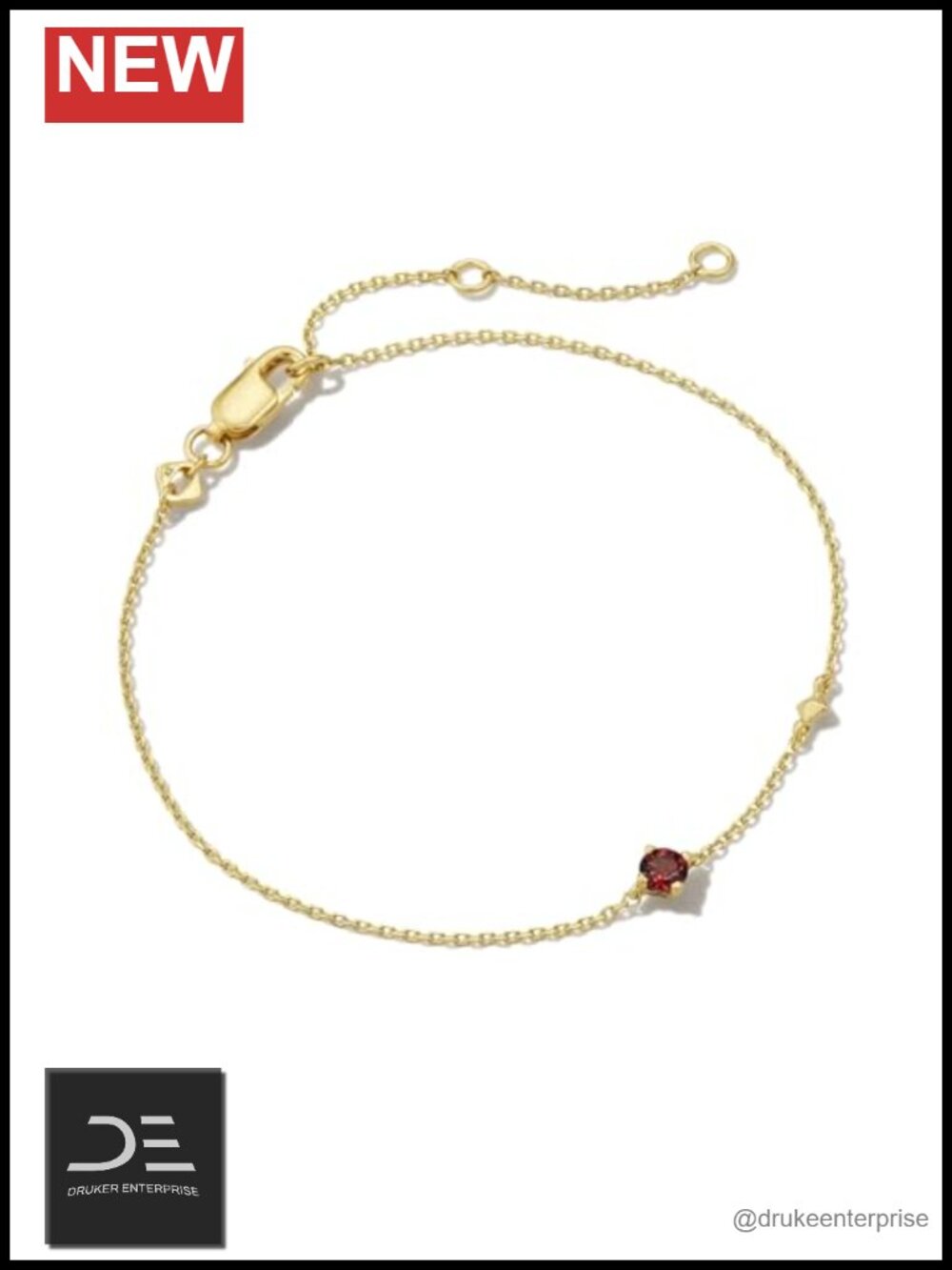 Sterling Silver Vermeil Delicate Chain Bracelet with Garnet Adjustable Lobster